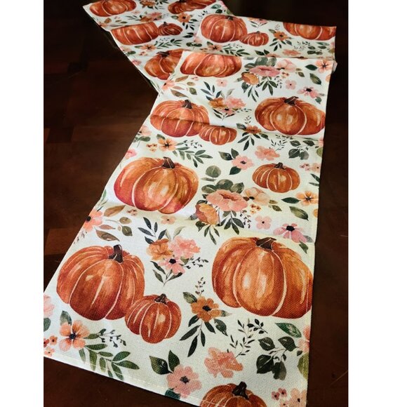 Pumpkin Table Runner Decorative Cloth Floral Decor Fall Decoration Thanksgiving - Picture 1 of 11
